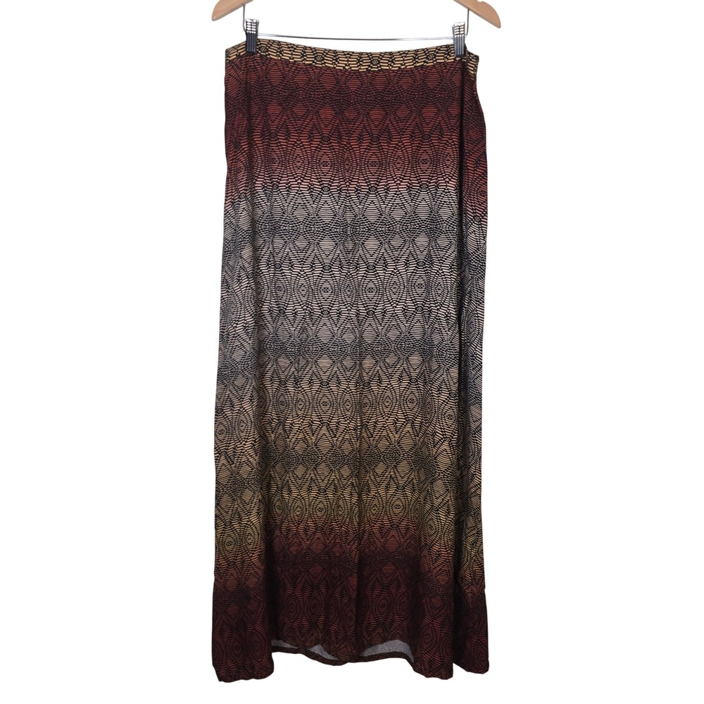 Kenar Womens Large Geometric Ombre Maxi Skirt Rust Orange Boho Rayon Earthy